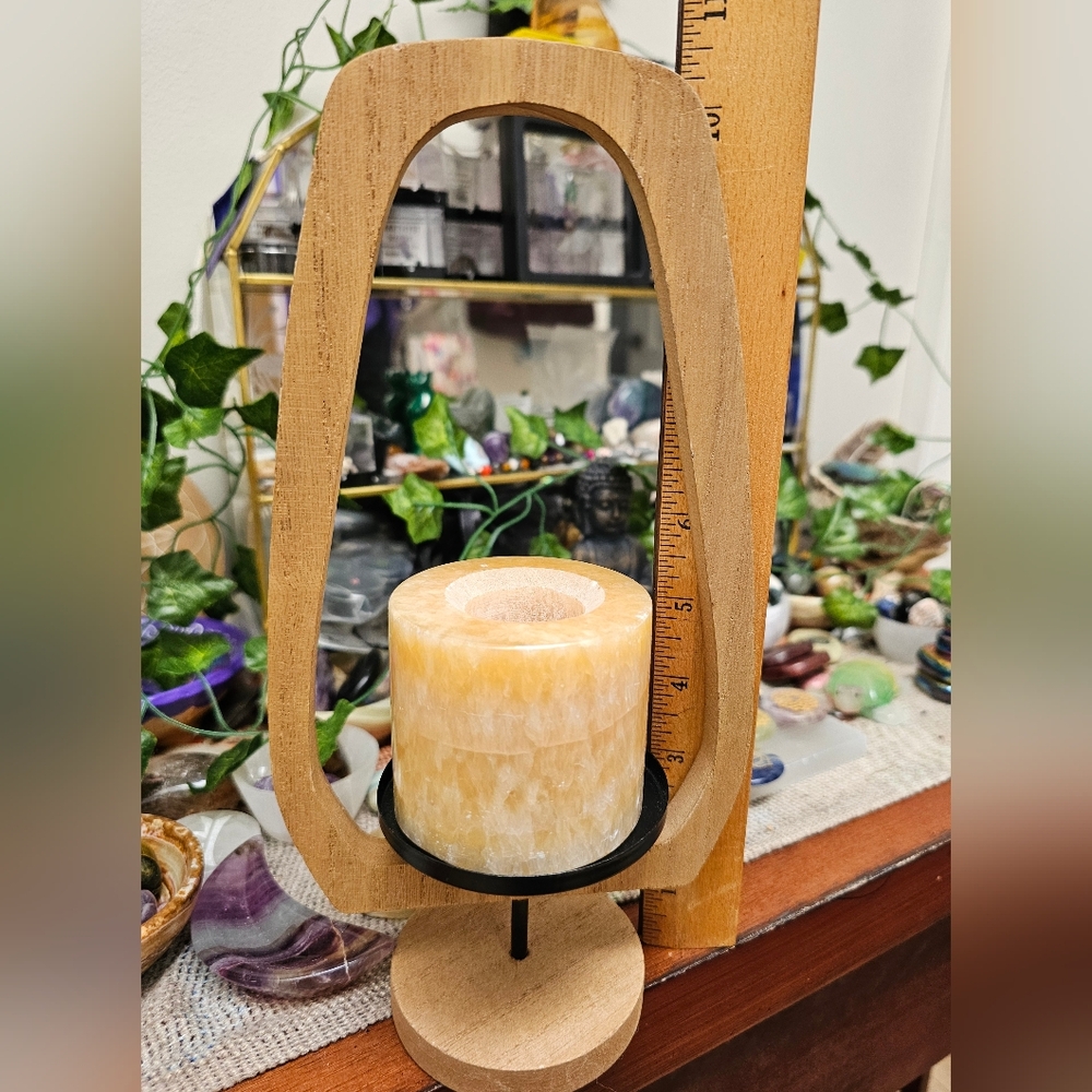 Orange Calcite Candle Holder Set